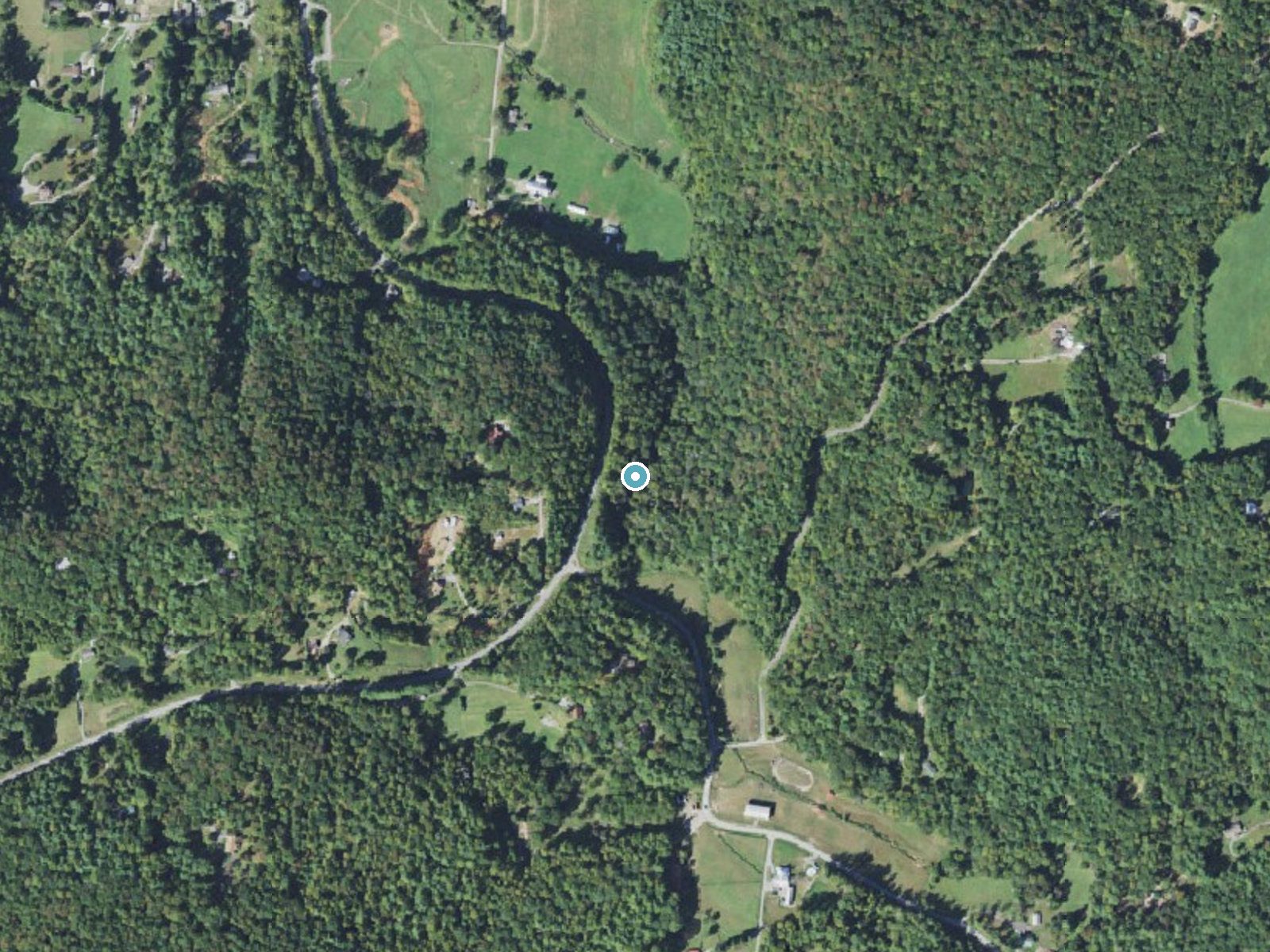 Aerial photo of the same ground around Shoal Creek Falls near Etowah, North Carolina, for comparison with the lidar view