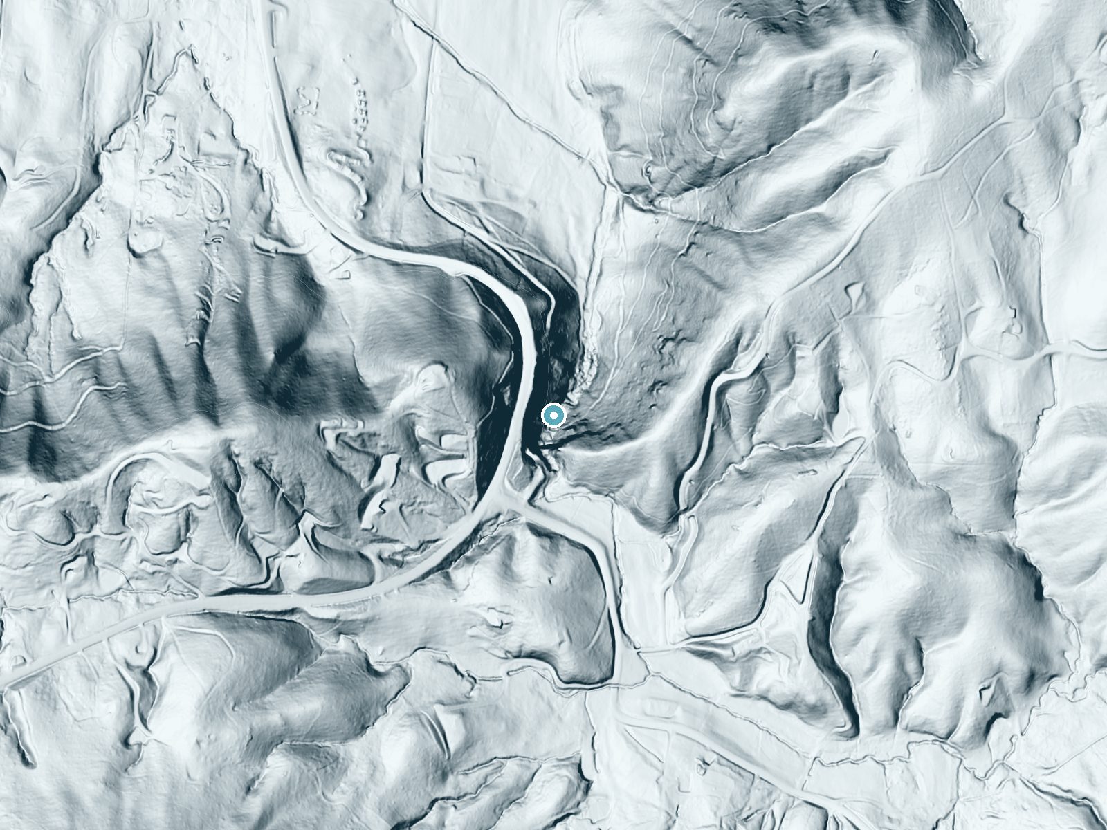 LiDAR bare-earth terrain around Shoal Creek Falls near Etowah, North Carolina, showing about 233 feet of drop, a steep tiered drop, facing northeast