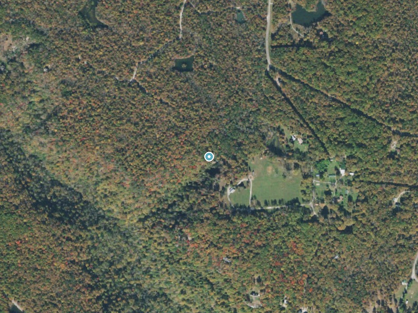 Aerial photo of the same ground around Bridal Veil Falls near Tracy City, Tennessee, for comparison with the lidar view