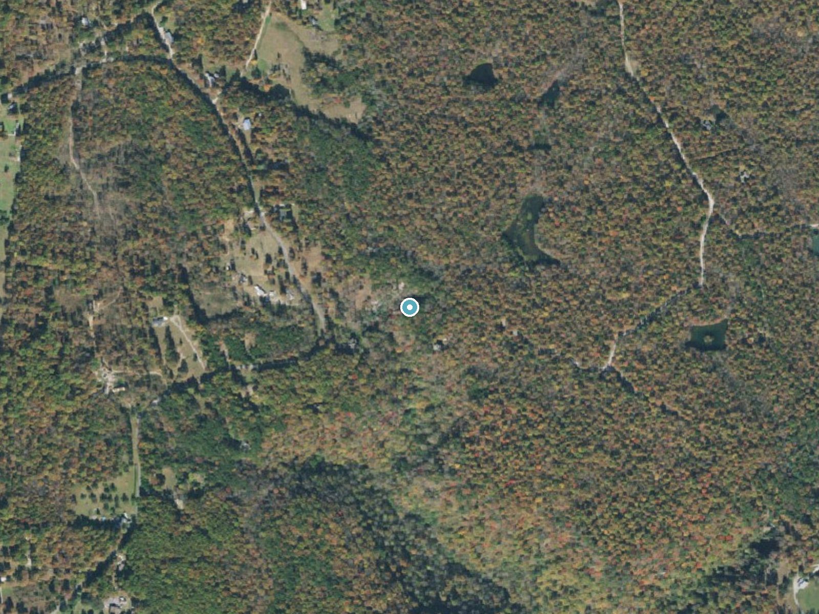 Aerial photo of the same ground around Monteagle Falls near Monteagle, Tennessee, for comparison with the lidar view