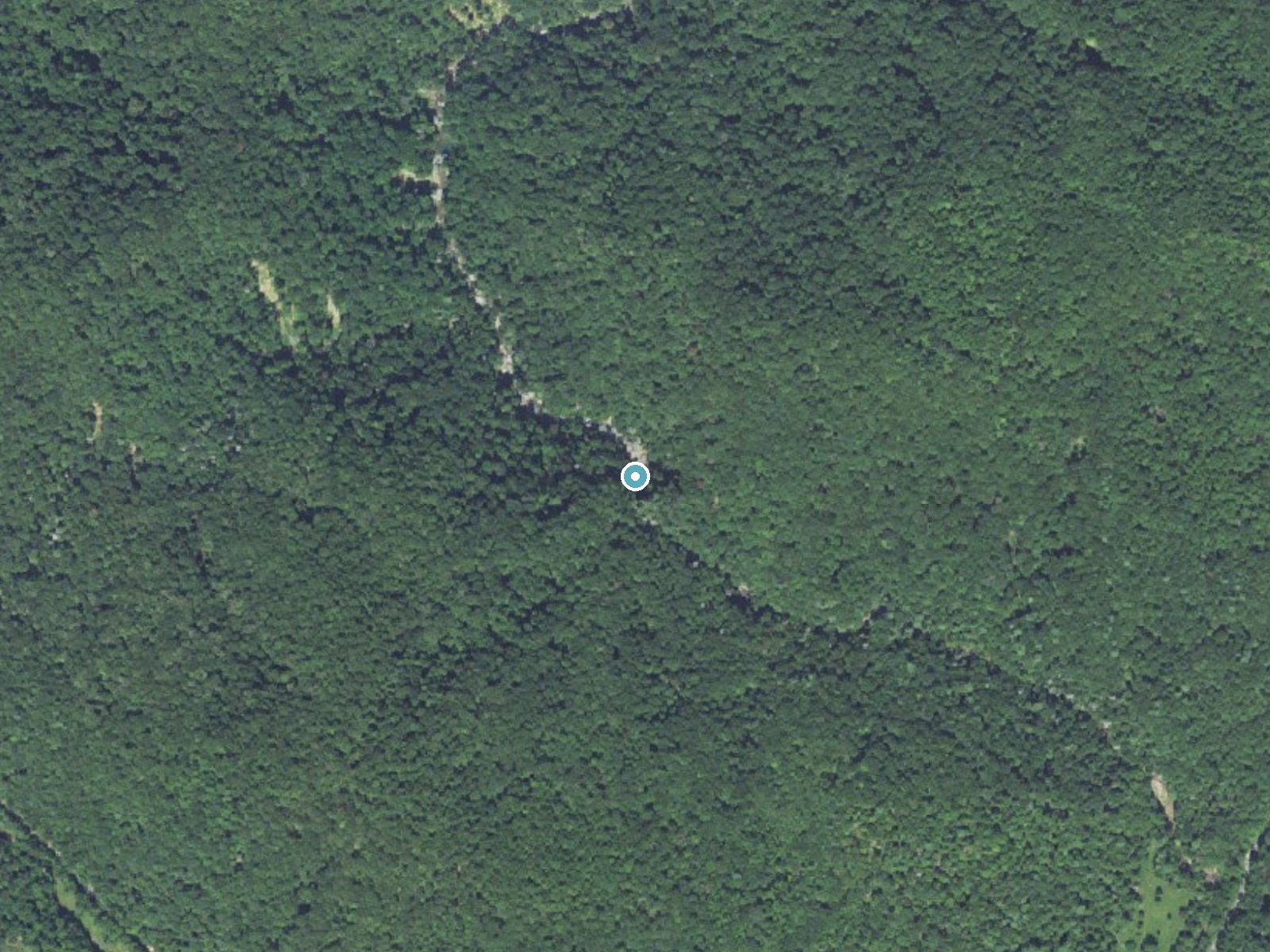 Aerial photo of the same ground around Bradley Falls near Saluda, North Carolina, for comparison with the lidar view