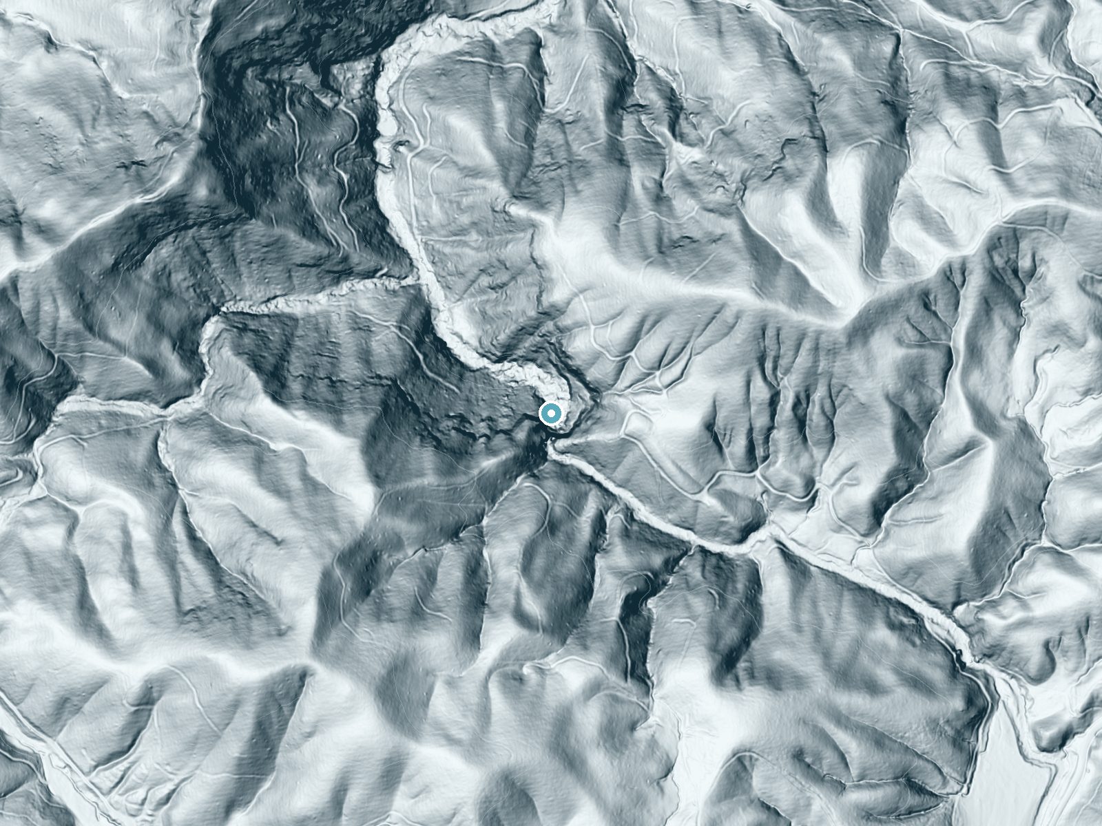 LiDAR bare-earth terrain around Bradley Falls near Saluda, North Carolina, showing about 305 feet of drop, a single sheer drop, facing northwest