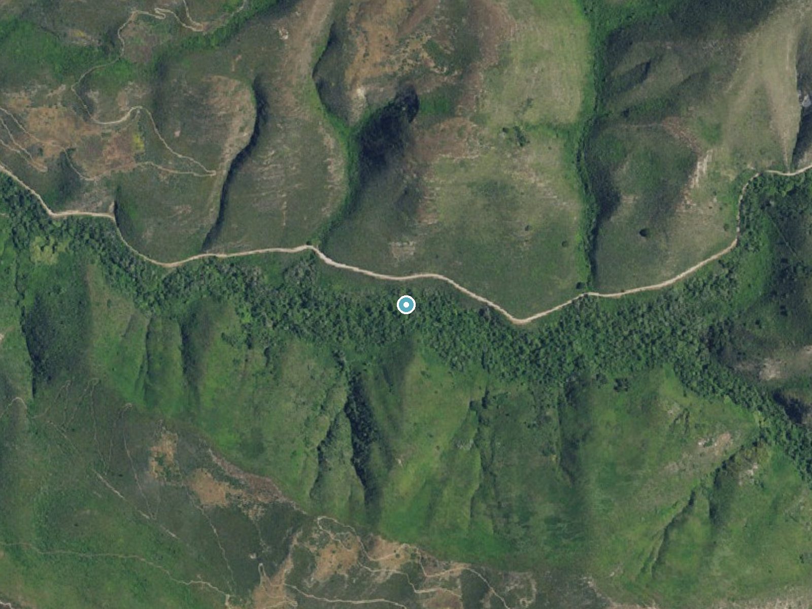 Aerial photo of the same ground around Islay Falls near Los Osos, California, for comparison with the lidar view