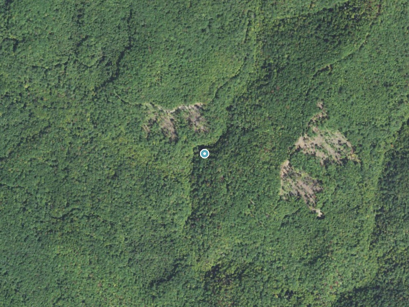 Aerial photo of the same ground around Courthouse Falls near Brevard, North Carolina, for comparison with the lidar view