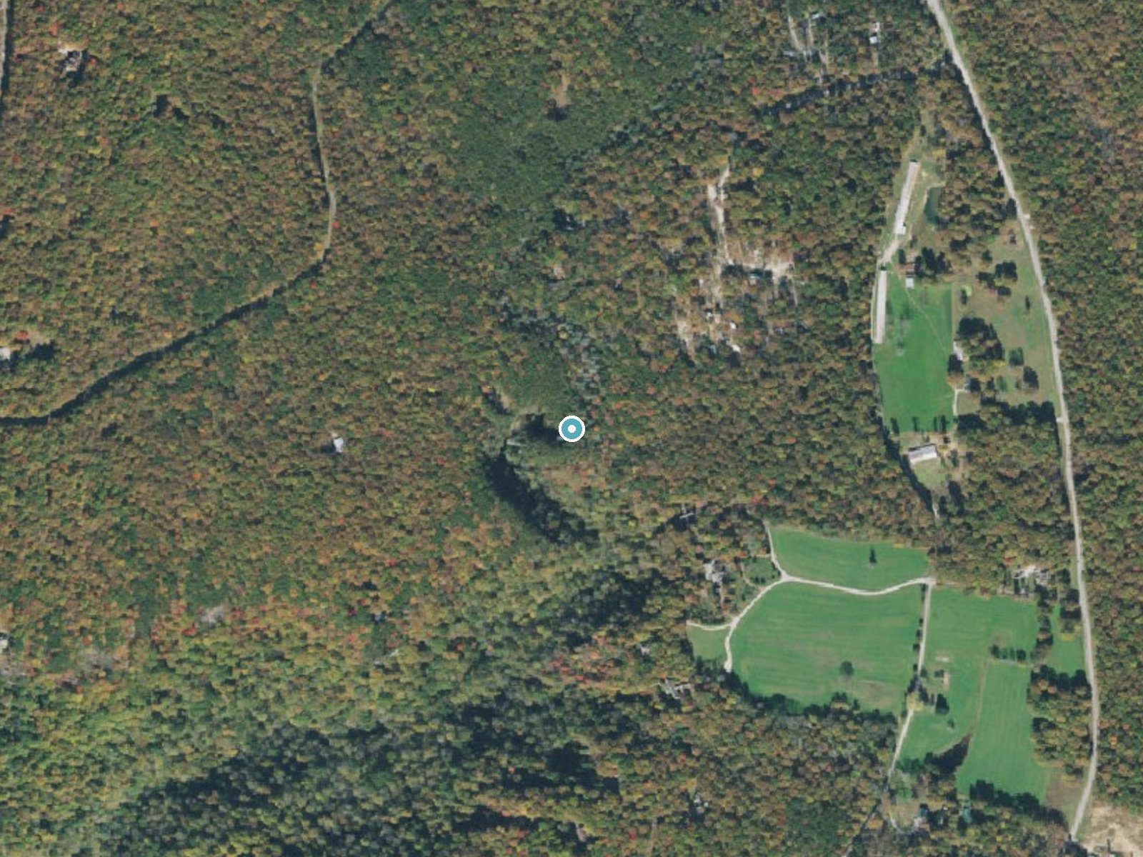 Aerial photo of the same ground around Deer Lick Falls near Tracy City, Tennessee, for comparison with the lidar view