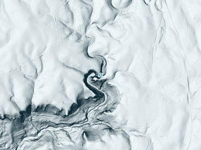 LiDAR terrain view around Deer Lick Falls in Tennessee, about 199 feet of drop