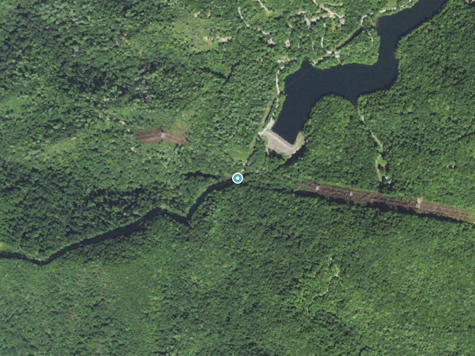 Aerial photo of the same ground around Queens Falls near Robbinsville, North Carolina, for comparison with the lidar view