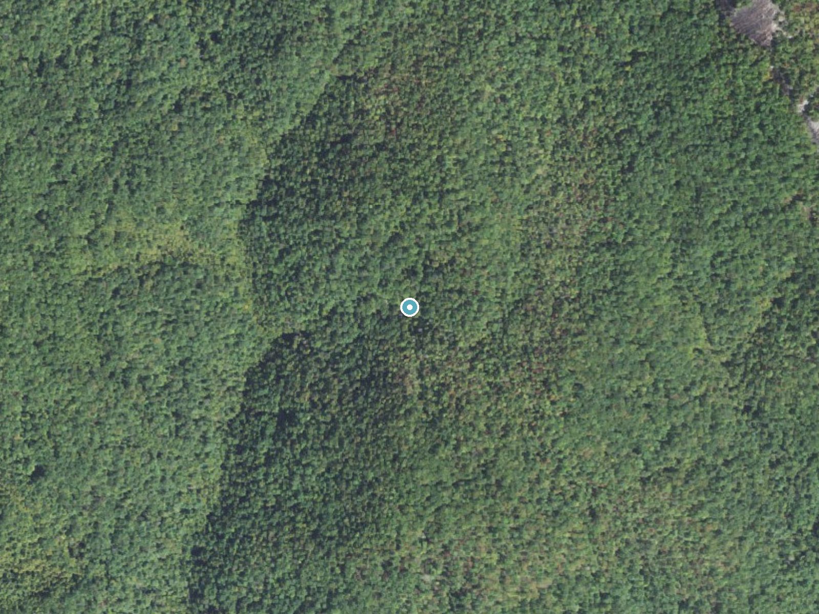 Aerial photo of the same ground around Slick Rock Falls near Brevard, North Carolina, for comparison with the lidar view