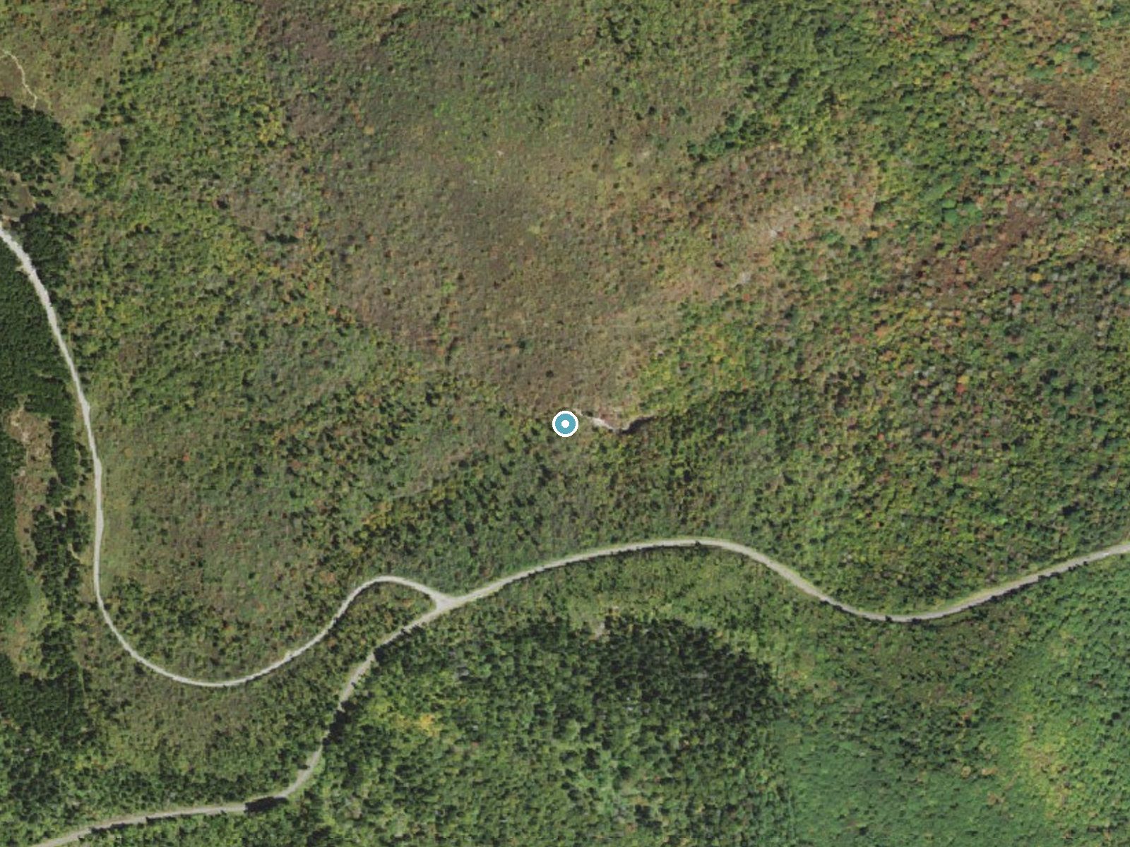 Aerial photo of the same ground around Upper Falls near Brevard, North Carolina, for comparison with the lidar view