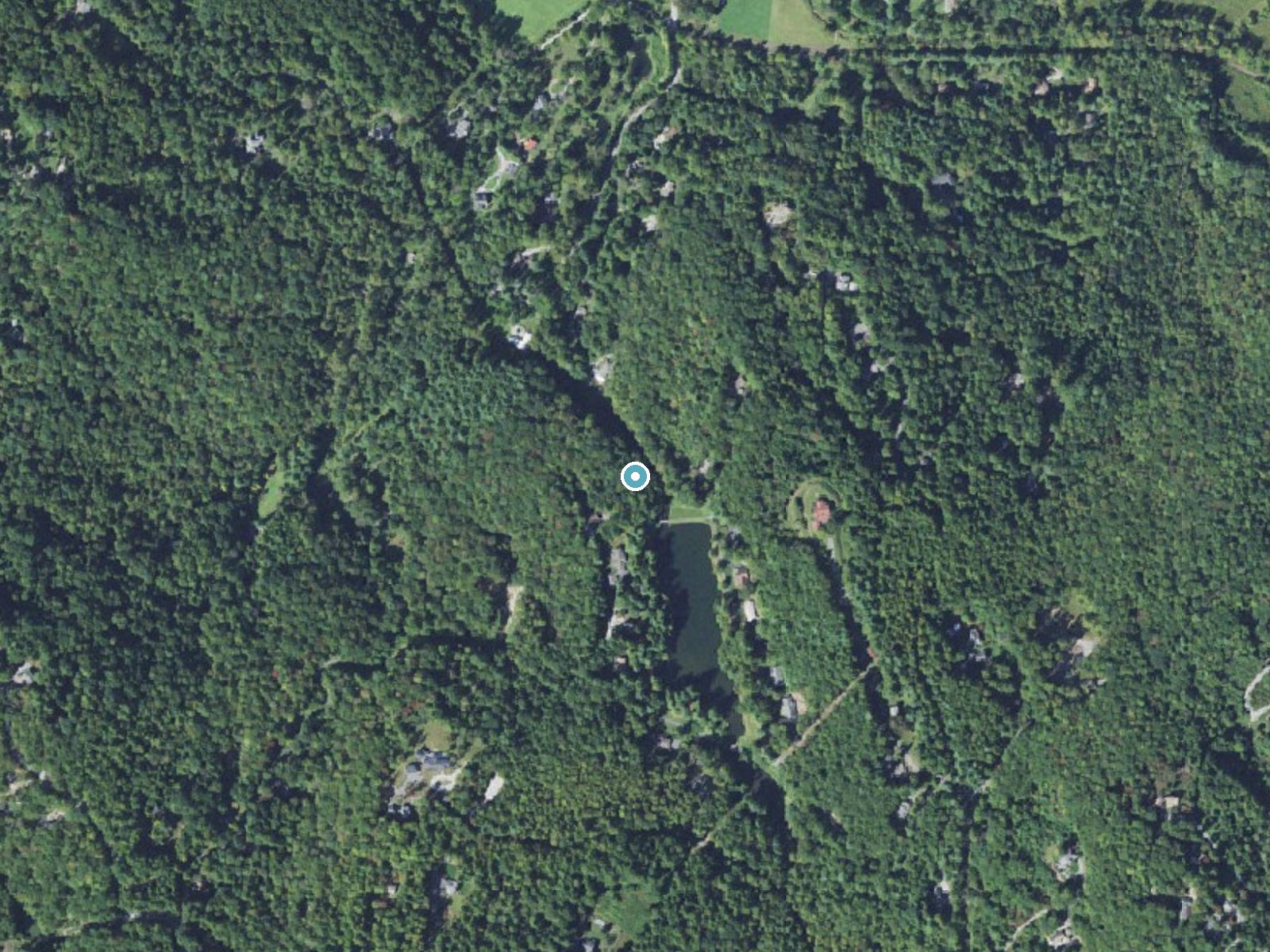 Aerial photo of the same ground around Turley Falls near Laurel Park, North Carolina, for comparison with the lidar view