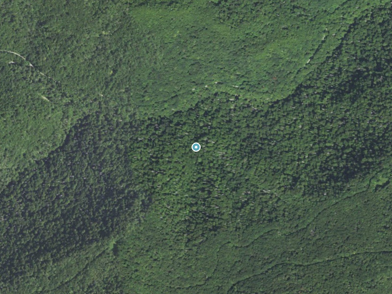 Aerial photo of the same ground around Santeetlah Bluff Falls near Lake Santeetlah, North Carolina, for comparison with the lidar view