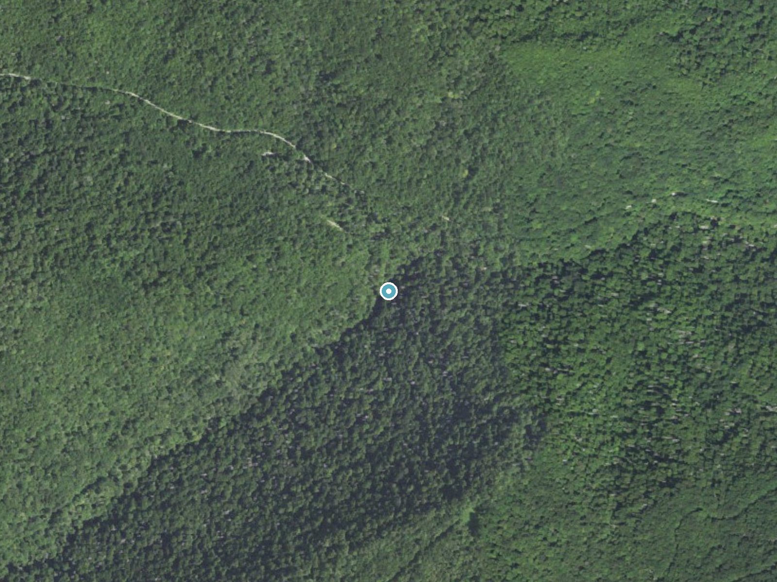 Aerial photo of the same ground around Bemis Camp Falls near Lake Santeetlah, North Carolina, for comparison with the lidar view