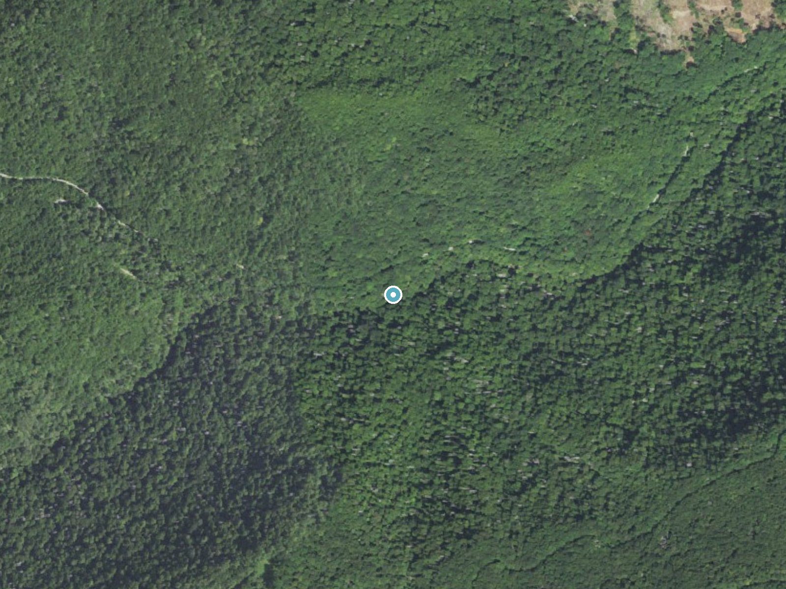 Aerial photo of the same ground around Stewart Falls near Lake Santeetlah, North Carolina, for comparison with the lidar view