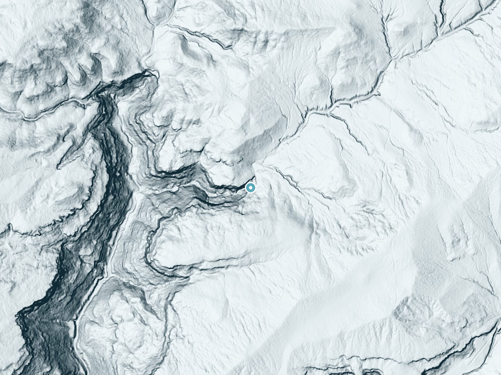 LiDAR bare-earth terrain around Big Falls near Williams Acres, New Mexico, showing about 111 feet of drop, a steep tiered drop, facing northwest
