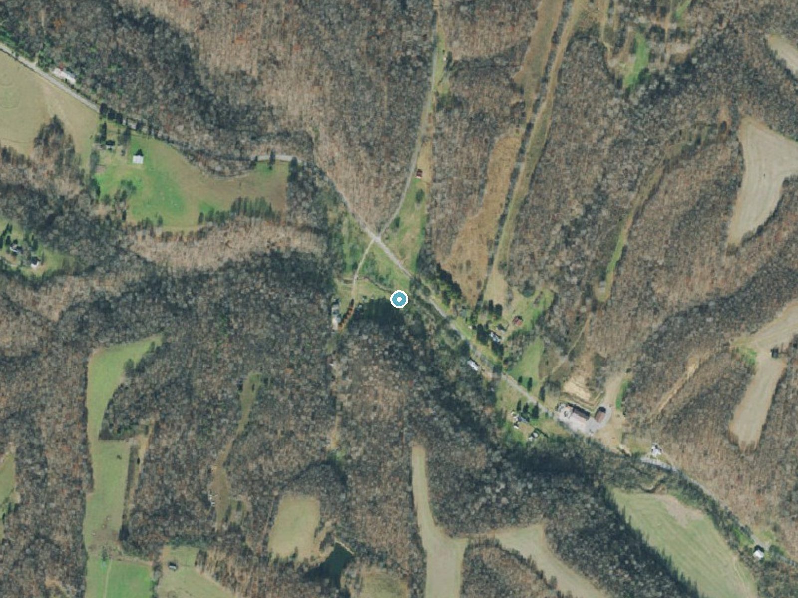 Aerial photo of the same ground around Marcella Falls near Ethridge, Tennessee, for comparison with the lidar view