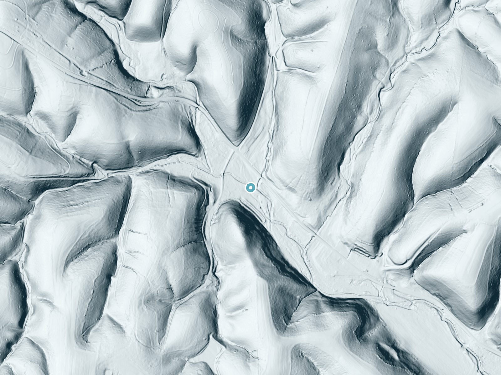 LiDAR bare-earth terrain around Marcella Falls near Ethridge, Tennessee, showing about 32 feet of drop