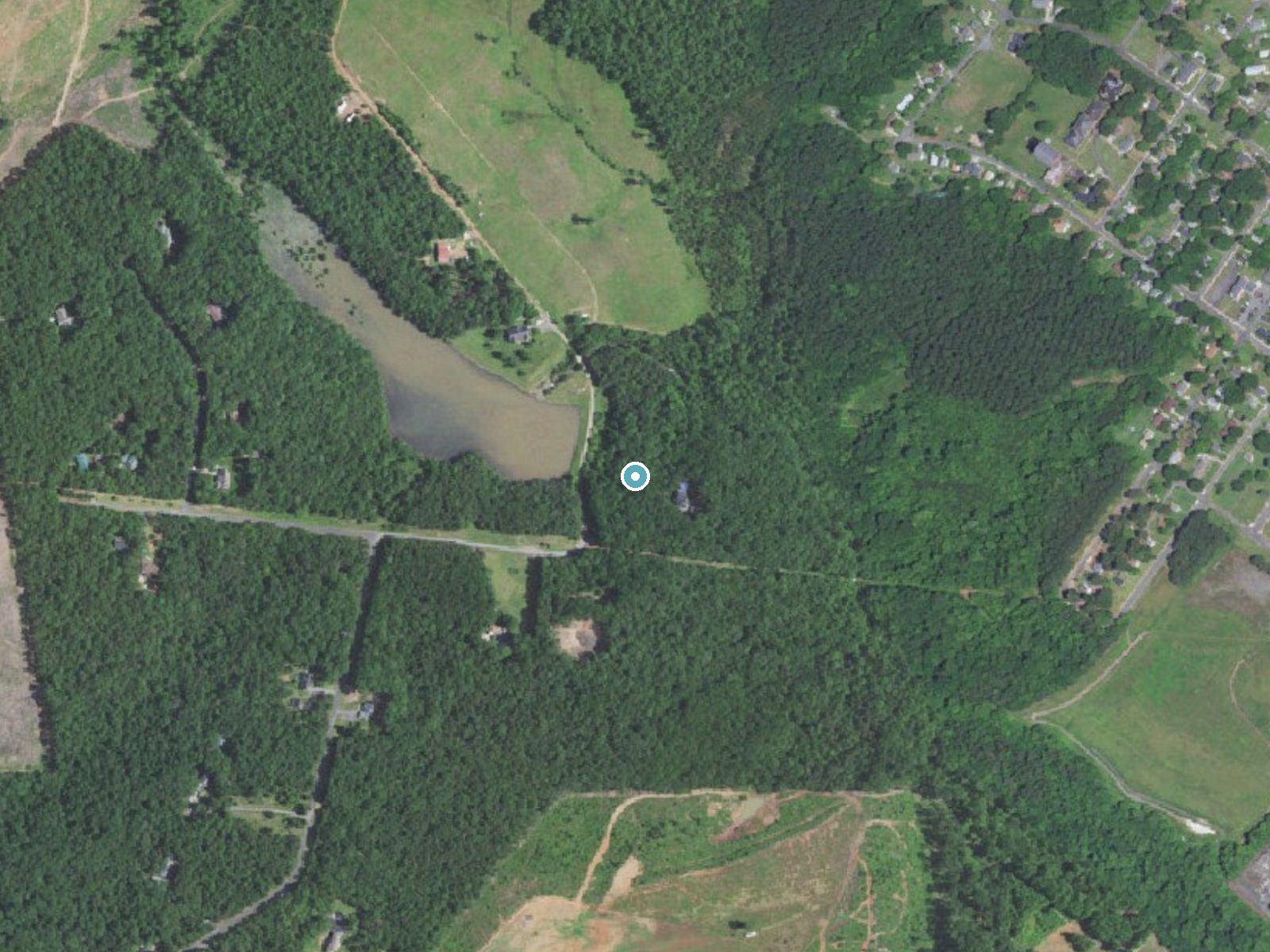 Aerial photo of the same ground around Great Falls near Badin, North Carolina, for comparison with the lidar view