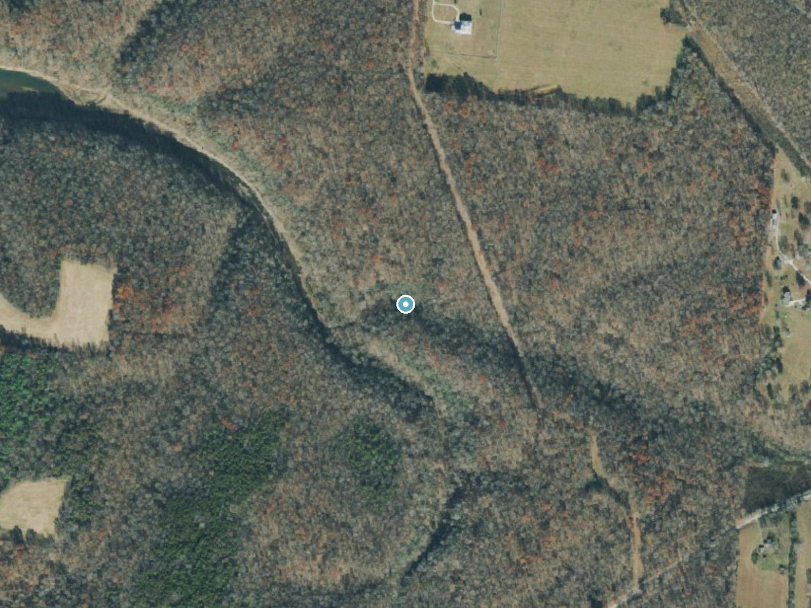 Aerial view of the ground around Machine Falls near Tullahoma, Tennessee