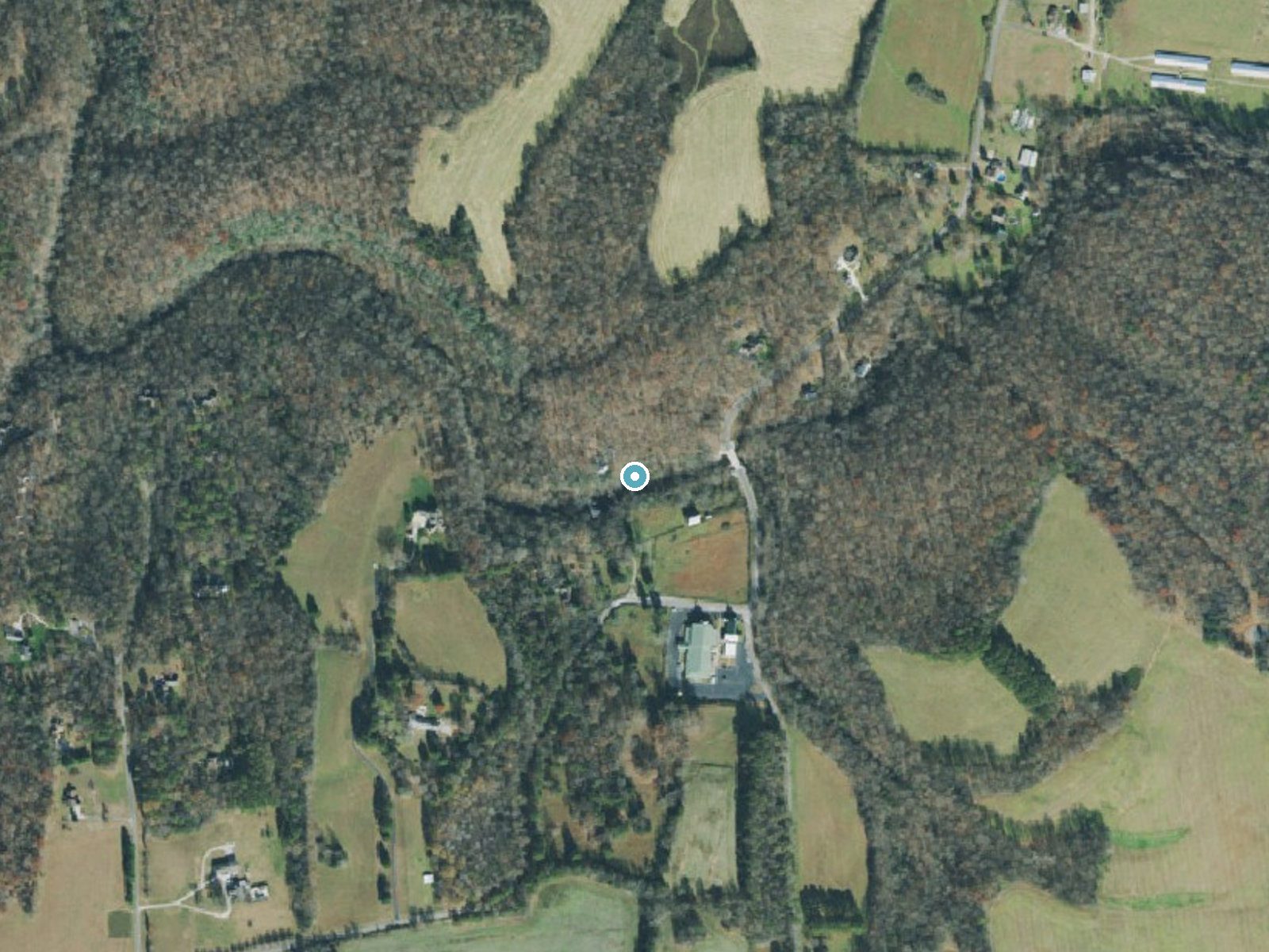 Aerial photo of the same ground around Rutledge Falls near Manchester, Tennessee, for comparison with the lidar view