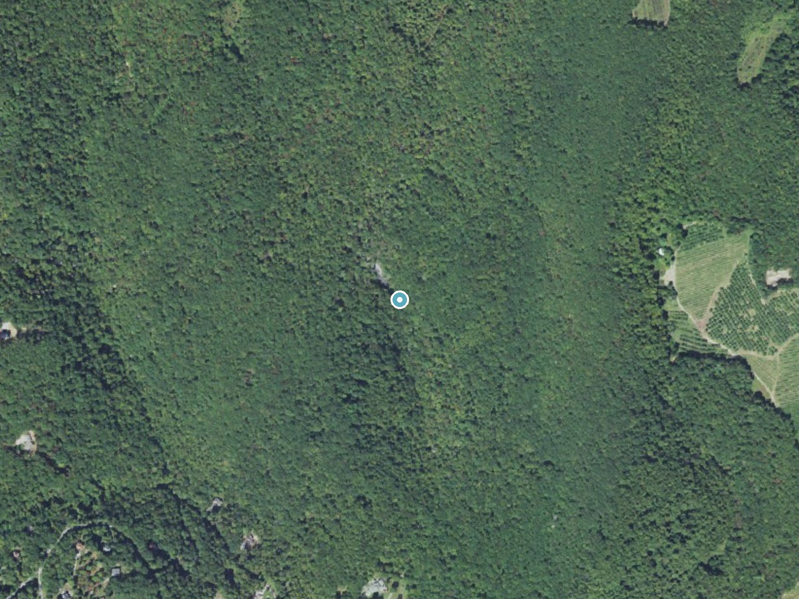 Aerial photo of the same ground around Bead and Lace Falls near Gerton, North Carolina, for comparison with the lidar view