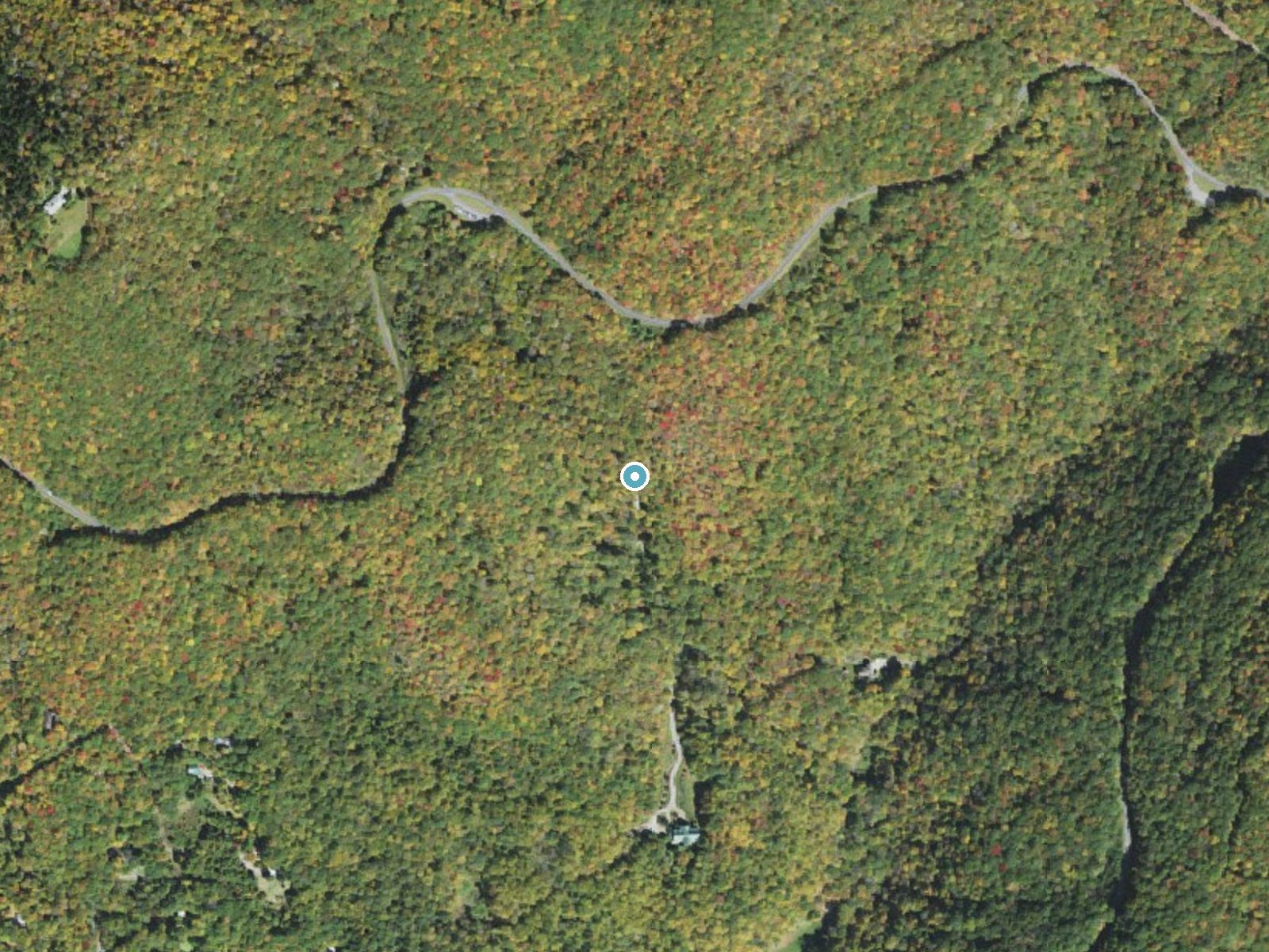 Aerial photo of the same ground around Woodfin Falls near Maggie Valley, North Carolina, for comparison with the lidar view