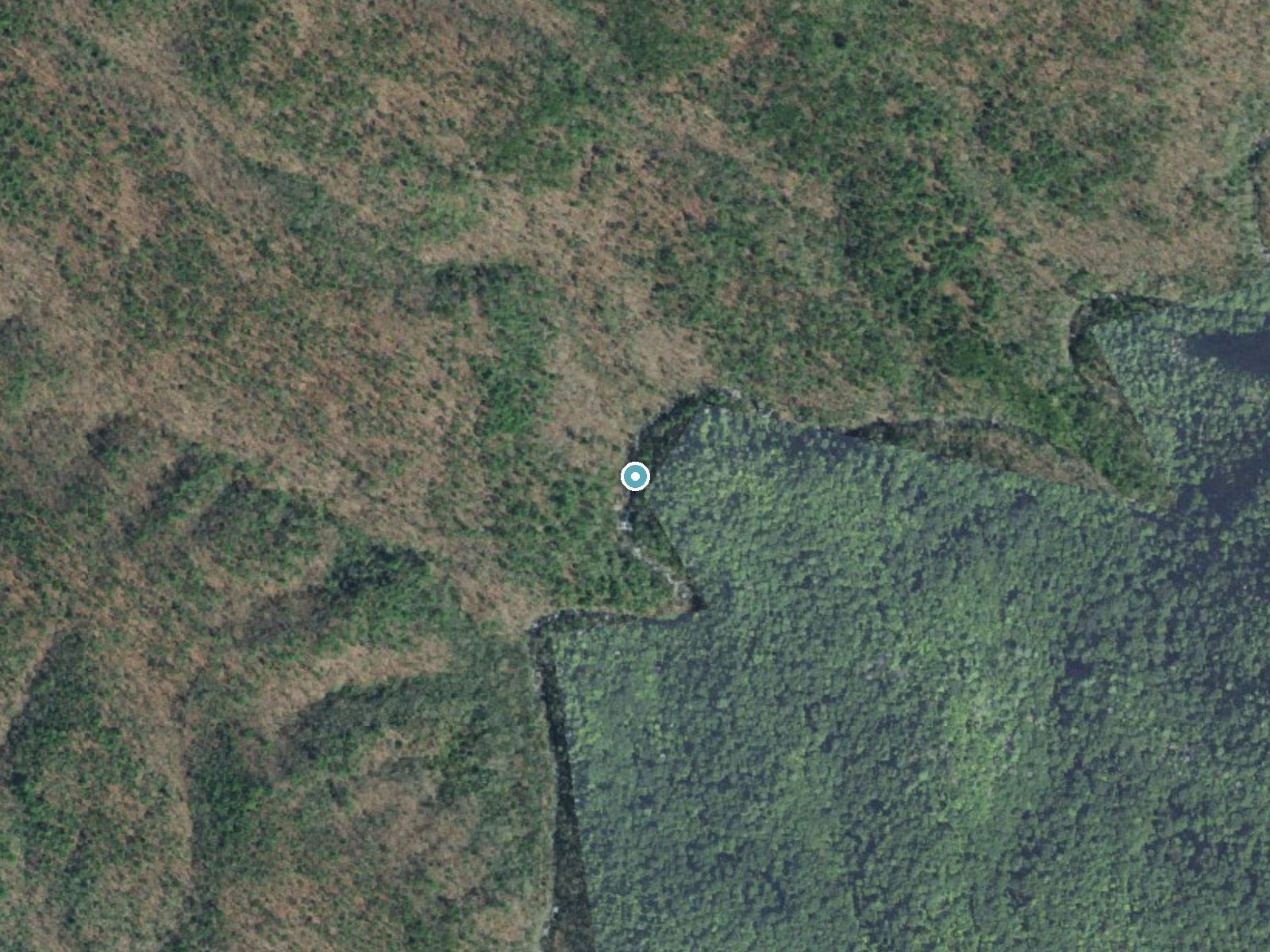Aerial photo of the same ground around Lower Falls near Fontana Dam, North Carolina, for comparison with the lidar view