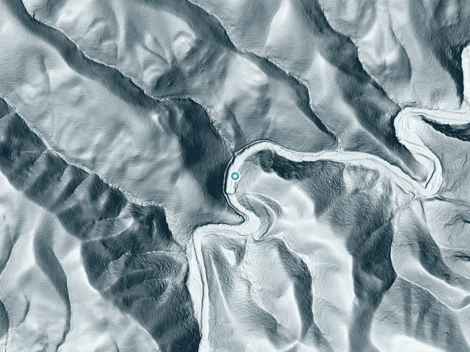 LiDAR bare-earth terrain around Lower Falls near Fontana Dam, North Carolina, showing about 181 feet of drop, a steep tiered drop, facing northwest