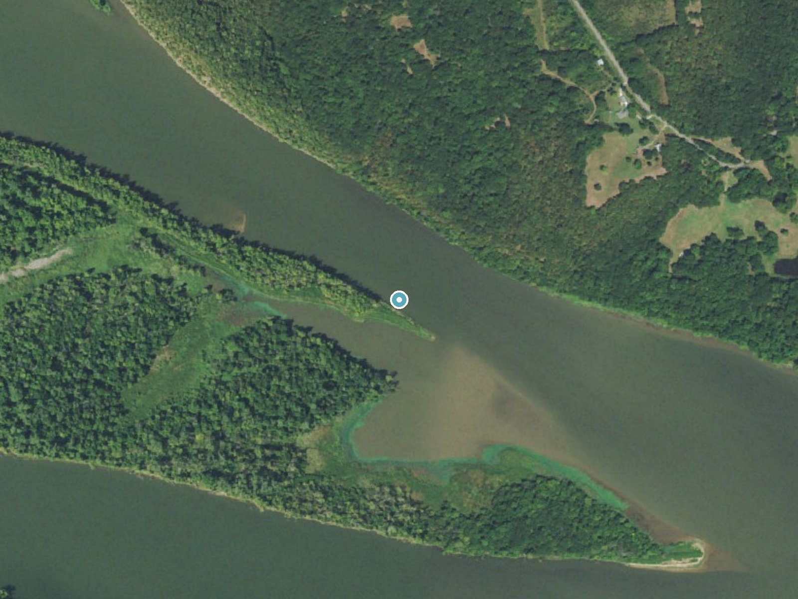 Aerial photo of the same ground around Webbers Falls (historical) near Carlisle, Oklahoma, for comparison with the lidar view