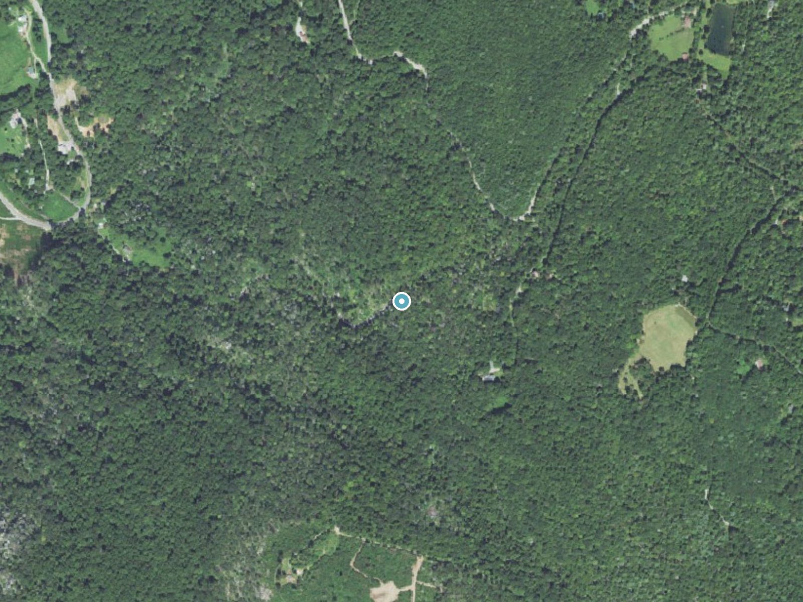 Aerial photo of the same ground around The Cascades near Chimney Rock Village, North Carolina, for comparison with the lidar view