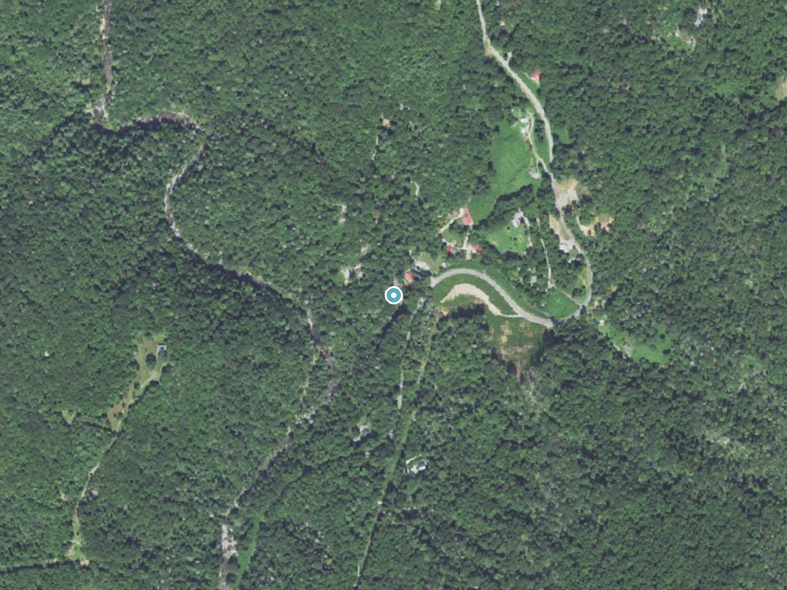 Aerial photo of the same ground around Camp Minnehaha Falls near Chimney Rock Village, North Carolina, for comparison with the lidar view