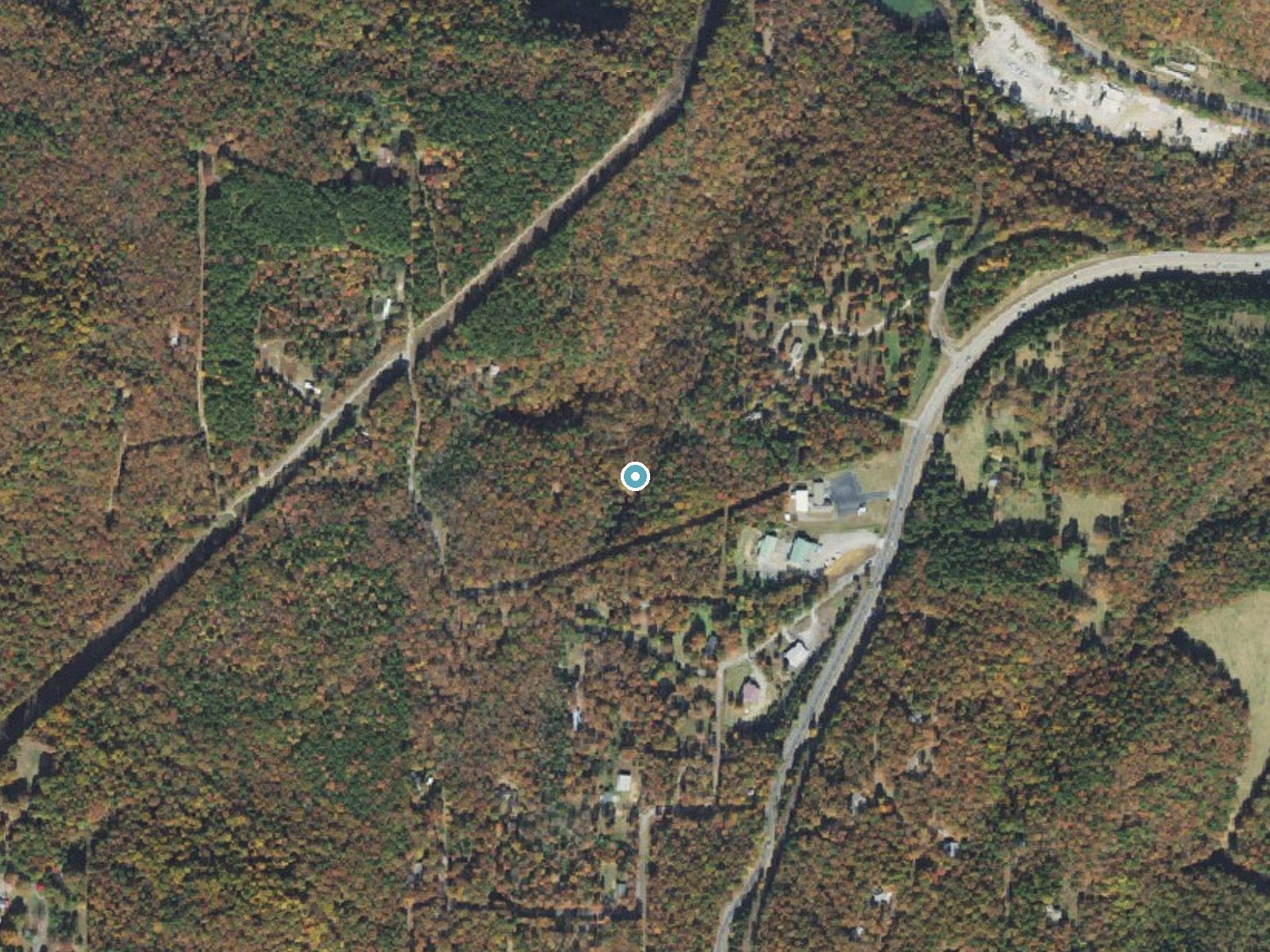 Aerial photo of the same ground around Bridal Veil Falls near Heber Springs, Arkansas, for comparison with the lidar view