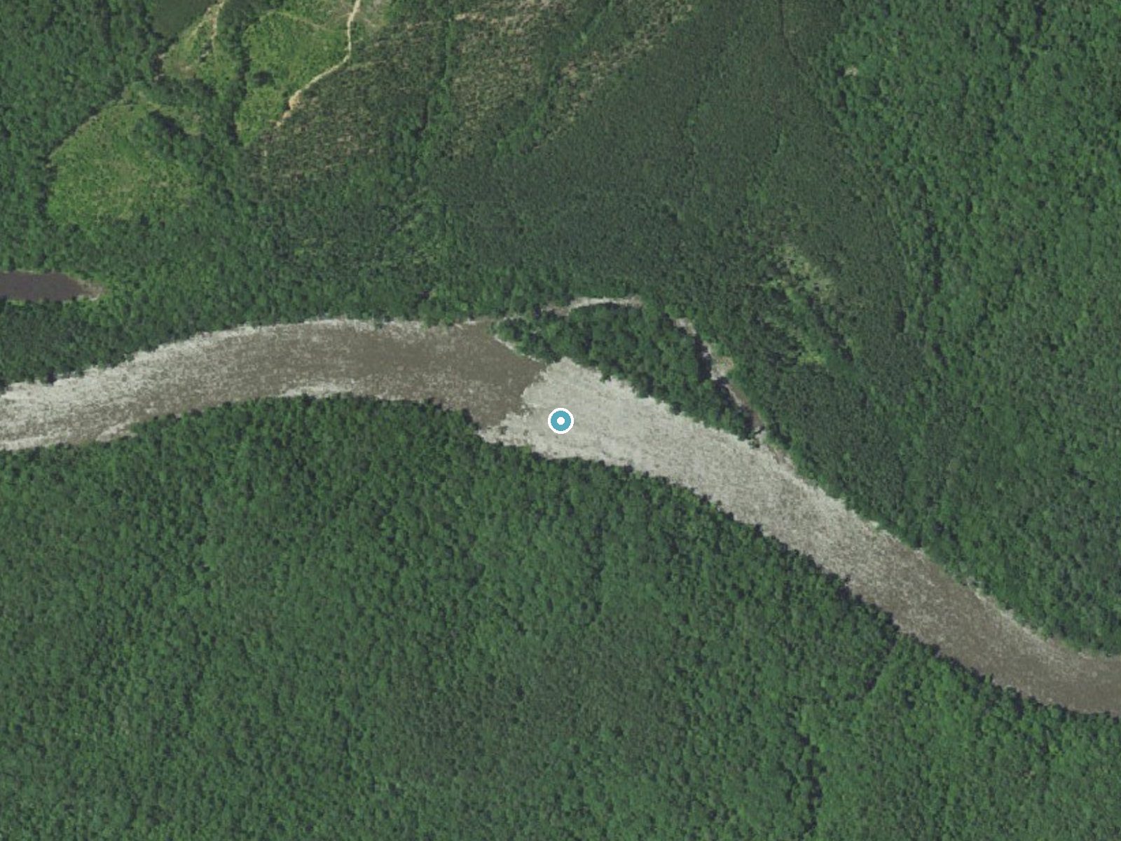 Aerial photo of the same ground around Lanier Falls near Mamers, North Carolina, for comparison with the lidar view