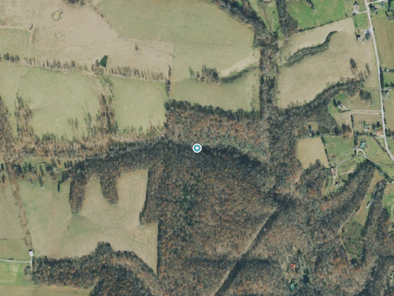 Aerial photo of the same ground around Bosworth Falls near Manchester, Tennessee, for comparison with the lidar view