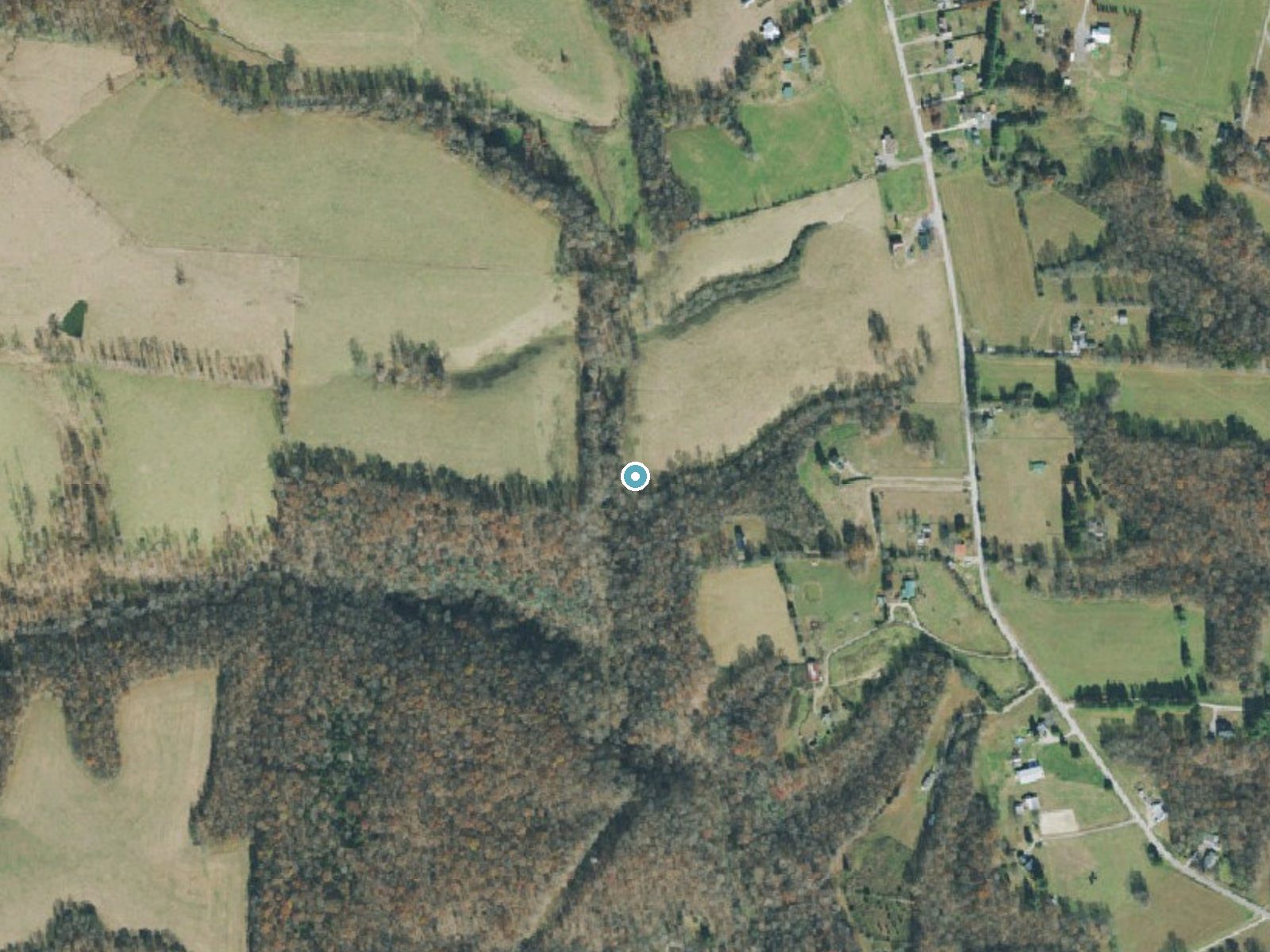 Aerial photo of the same ground around Rainbow Falls near Manchester, Tennessee, for comparison with the lidar view
