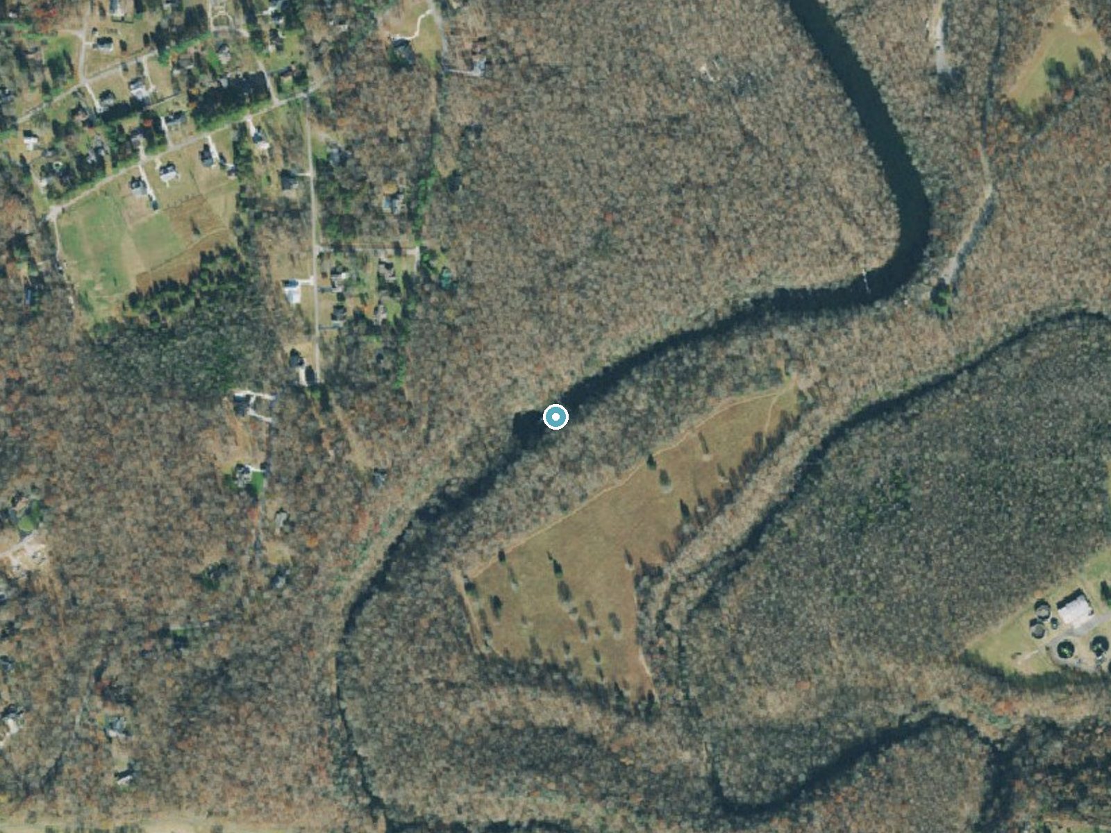 Aerial photo of the same ground around Big Falls near Manchester, Tennessee, for comparison with the lidar view