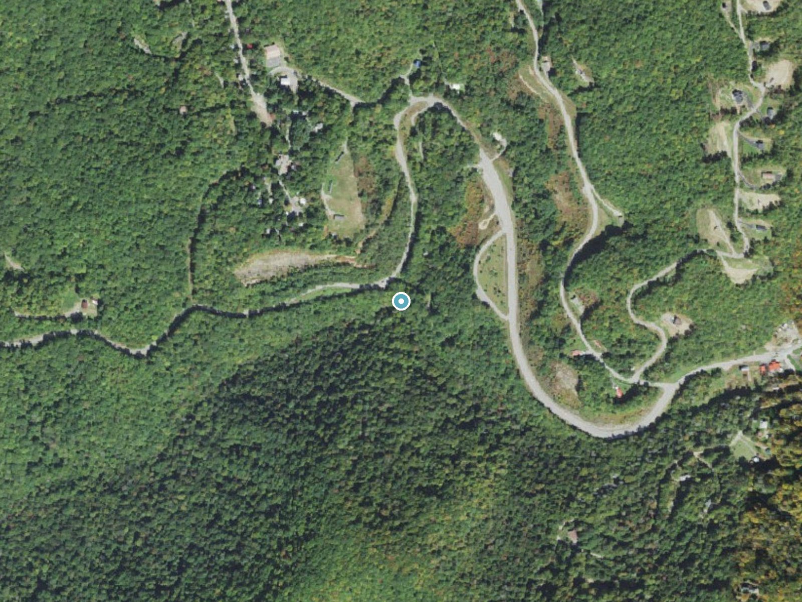 Aerial photo of the same ground around Soco Falls near Cherokee, North Carolina, for comparison with the lidar view
