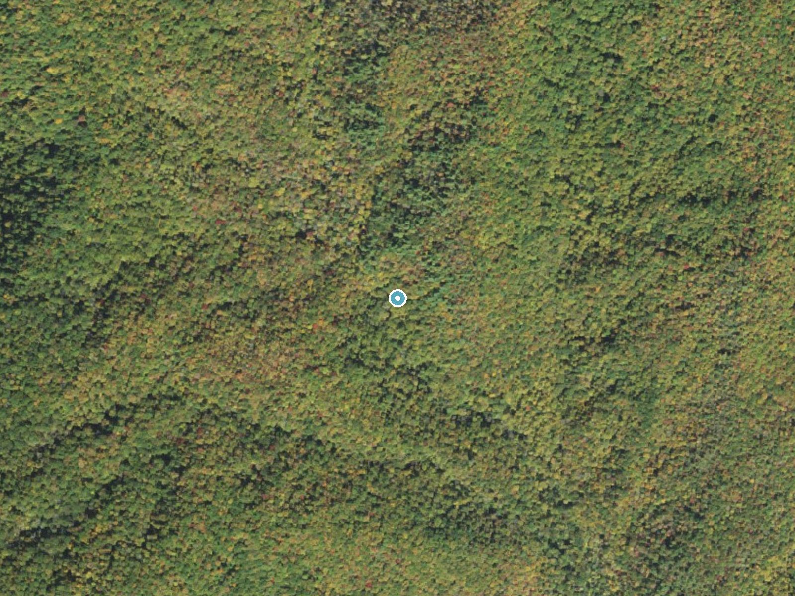 Aerial photo of the same ground around Little Creek Falls near Cherokee, North Carolina, for comparison with the lidar view