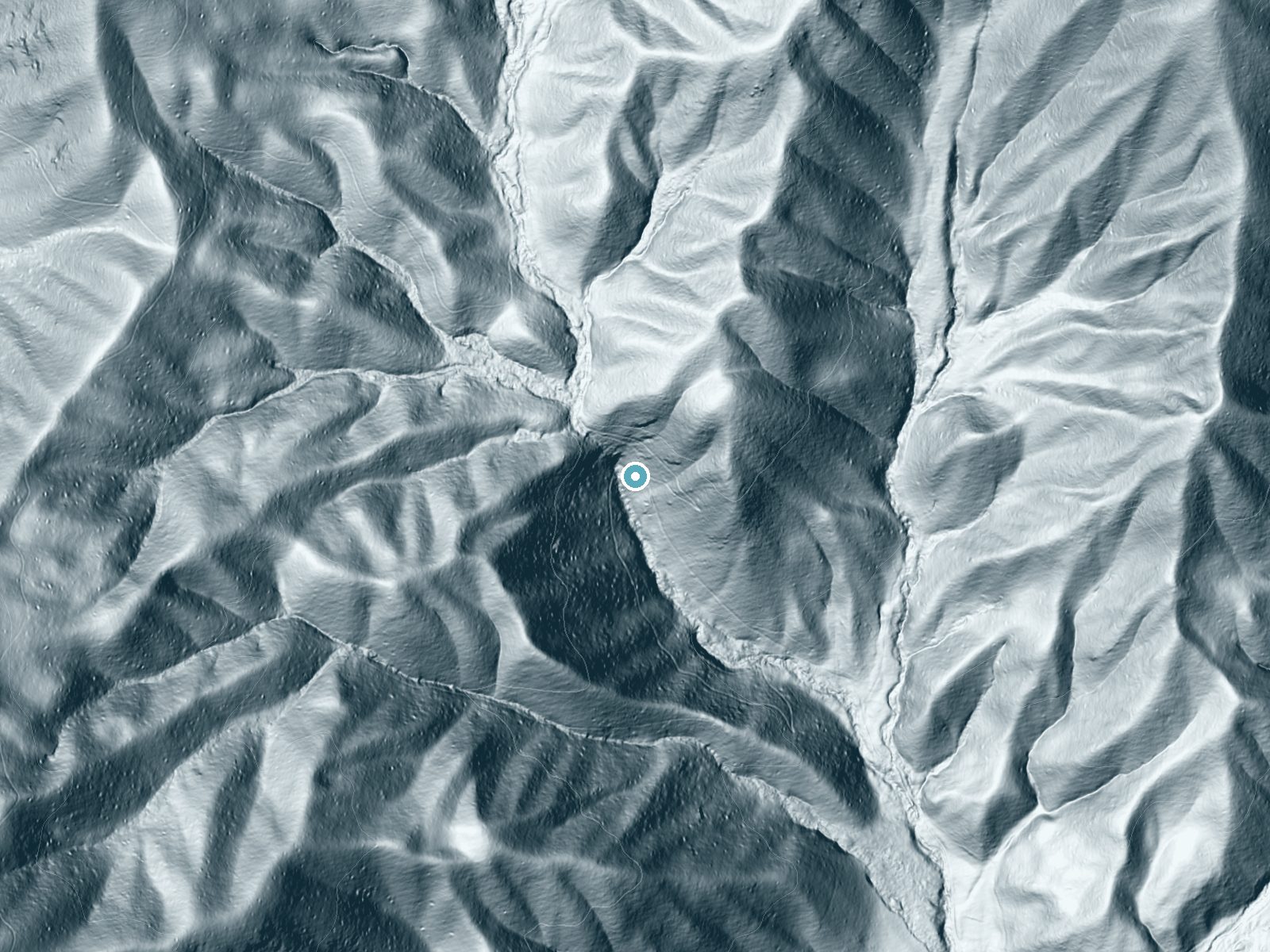 LiDAR bare-earth terrain around Little Creek Falls near Cherokee, North Carolina, showing about 280 feet of drop, a steep tiered drop, facing south