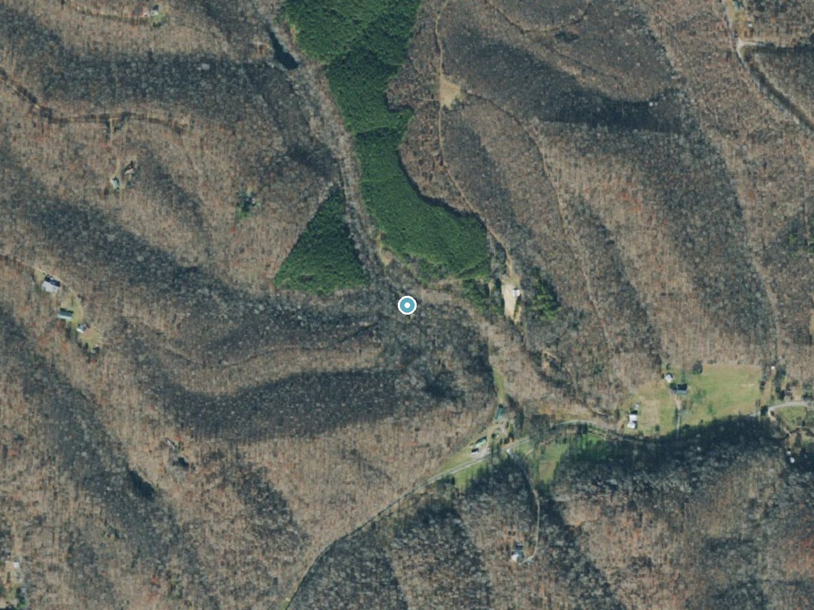 Aerial photo of the same ground around Eagle Falls near Summertown, Tennessee, for comparison with the lidar view