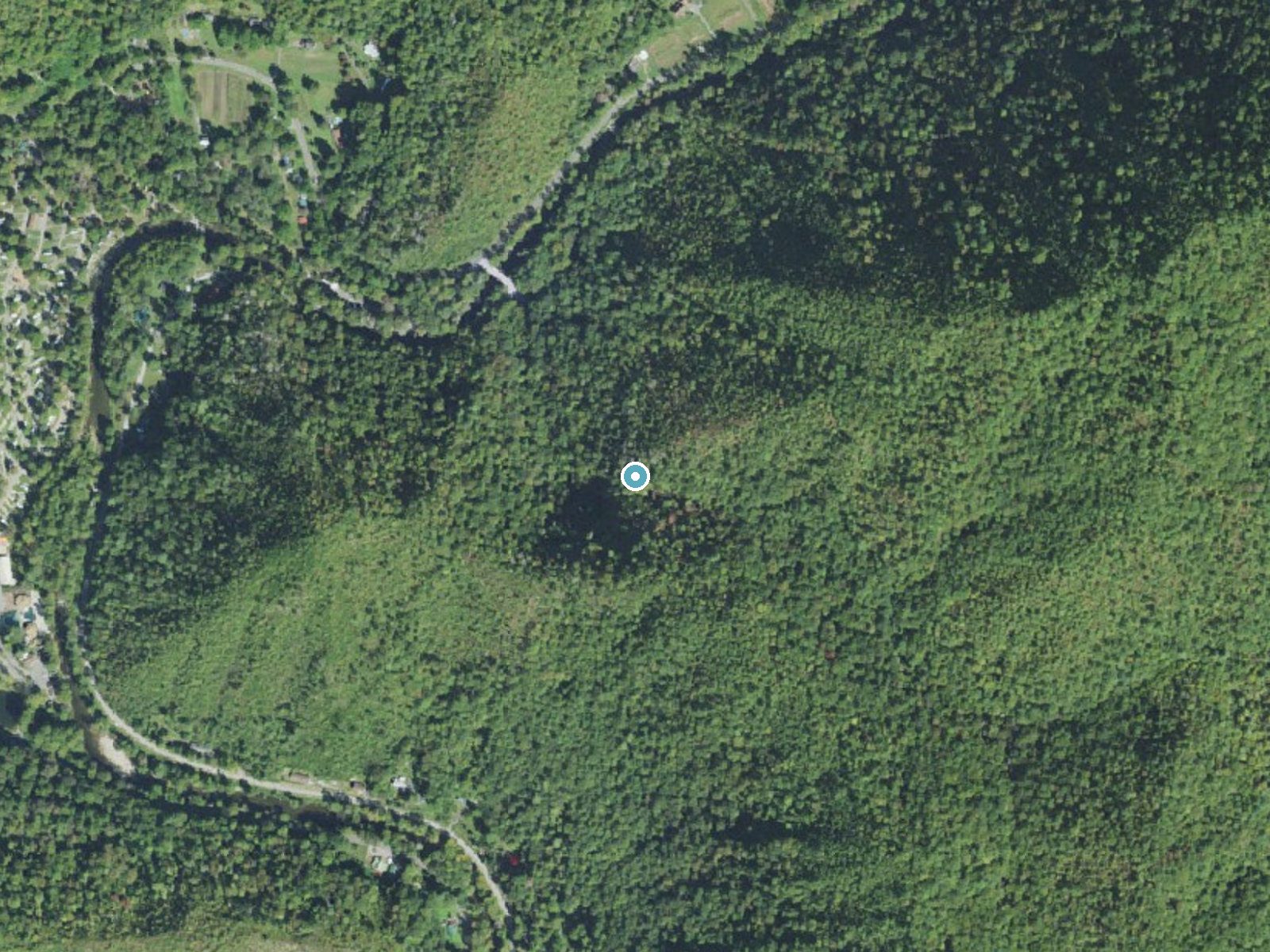 Aerial photo of the same ground around Mingo Falls near Cherokee, North Carolina, for comparison with the lidar view