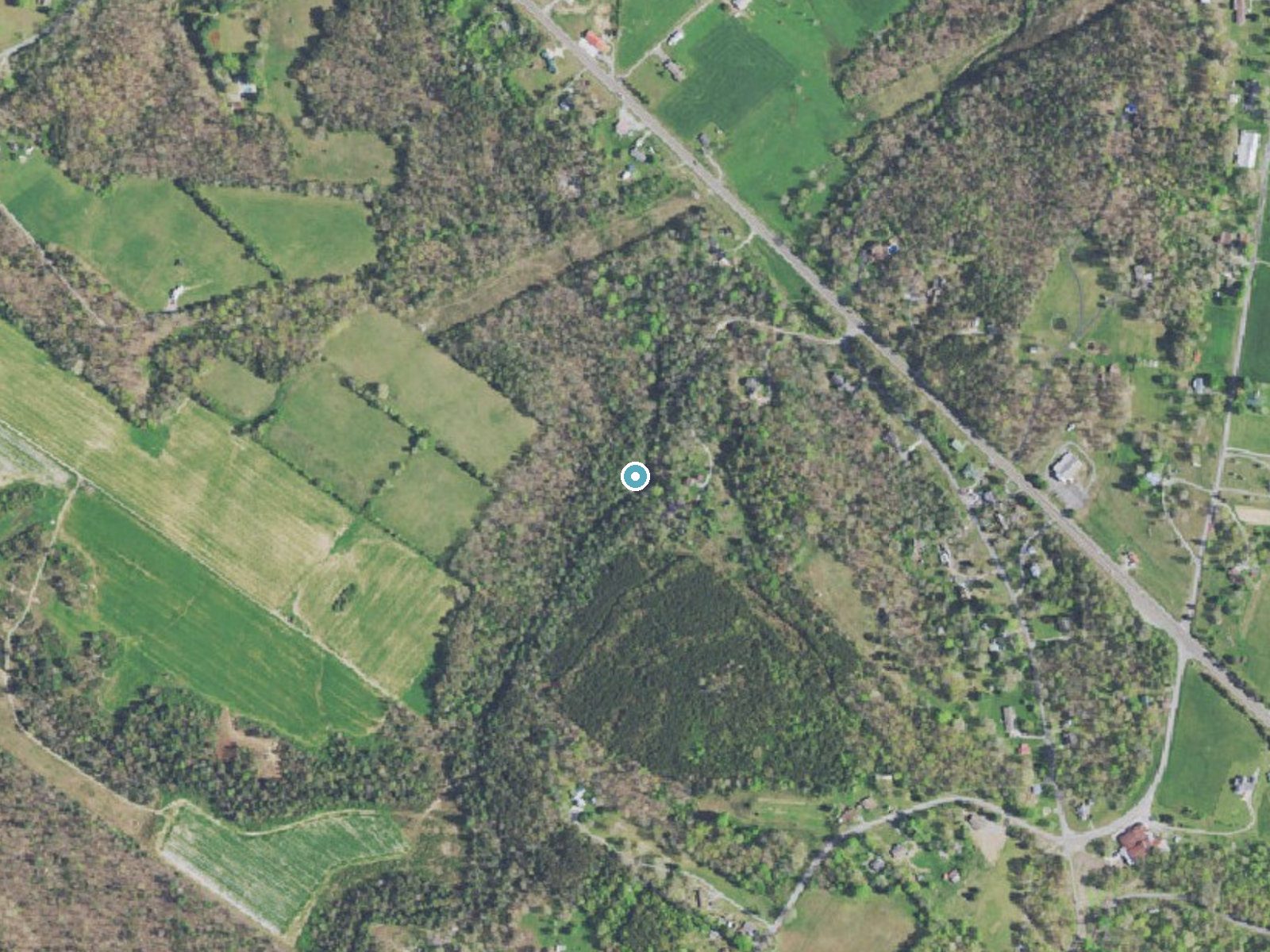 Aerial photo of the same ground around Morphy Falls near Dayton, Tennessee, for comparison with the lidar view