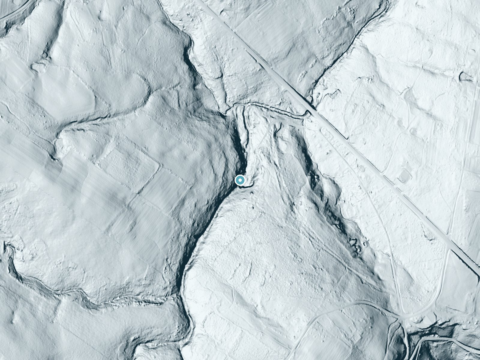 LiDAR bare-earth terrain around Morphy Falls near Dayton, Tennessee, showing about 61 feet of drop, a long cascade, facing northeast