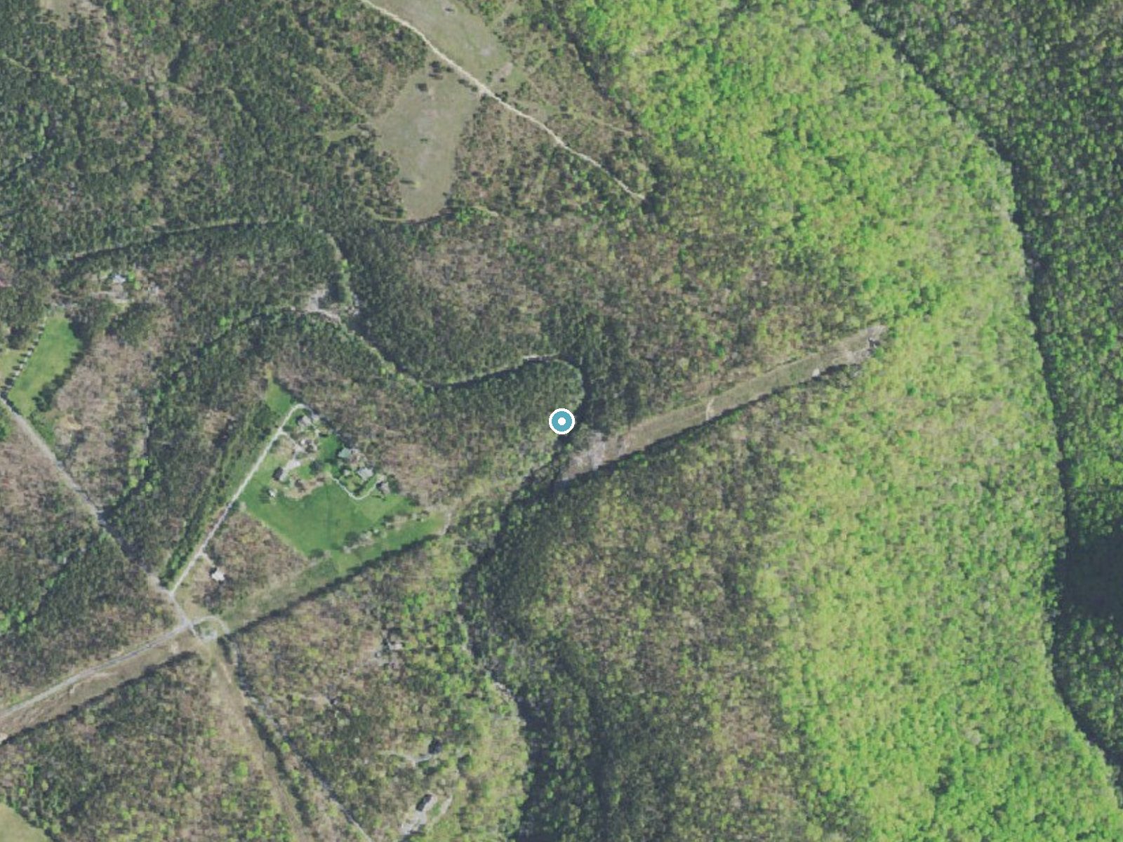 Aerial photo of the same ground around Snow Falls near Dayton, Tennessee, for comparison with the lidar view