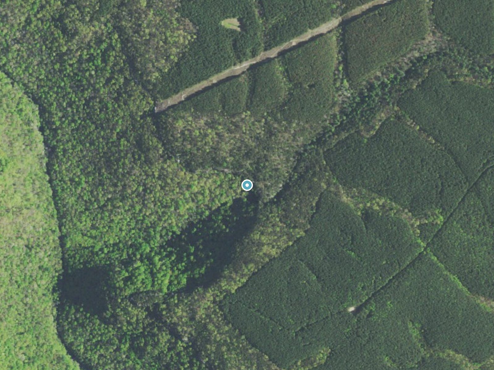 Aerial photo of the same ground around Laurel Falls near Dayton, Tennessee, for comparison with the lidar view