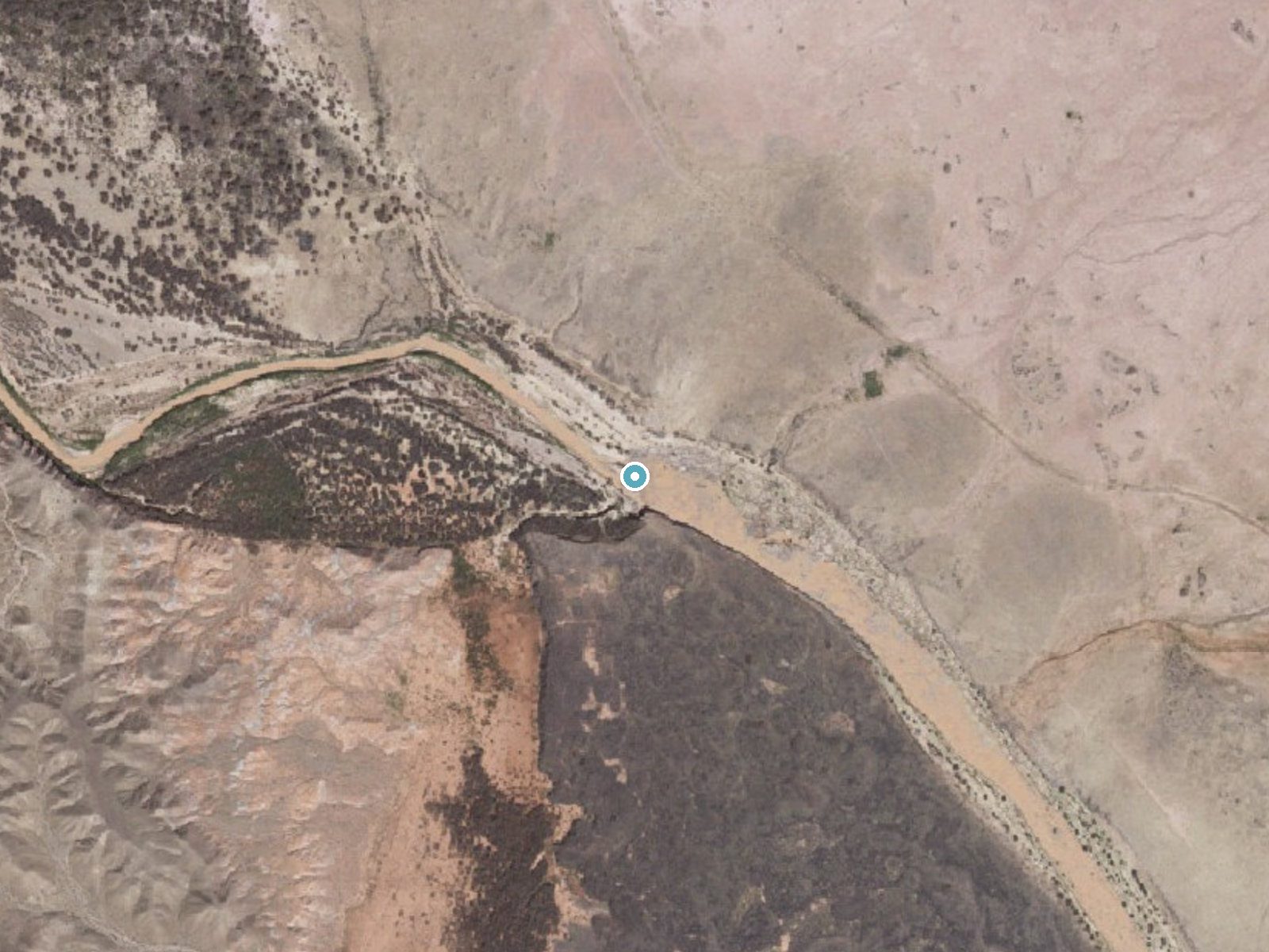Aerial view of the ground around Black Falls near Cameron, Arizona