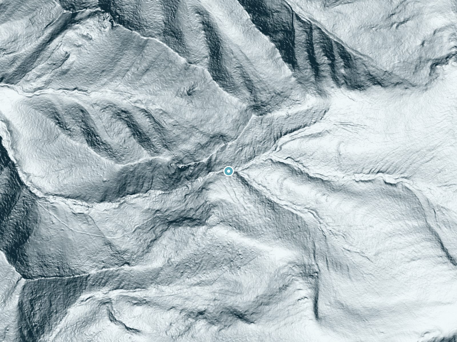 LiDAR bare-earth terrain around Wilson Falls near Gatlinburg, Tennessee, showing about 132 feet of drop, a long cascade, facing west