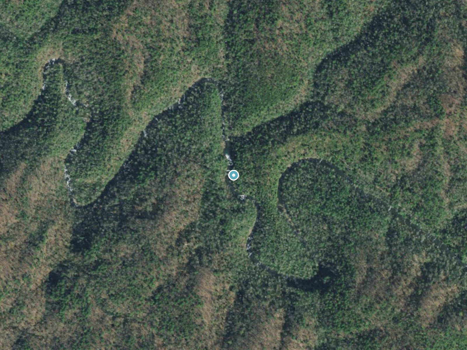 Aerial photo of the same ground around Abrams Falls near Townsend, Tennessee, for comparison with the lidar view