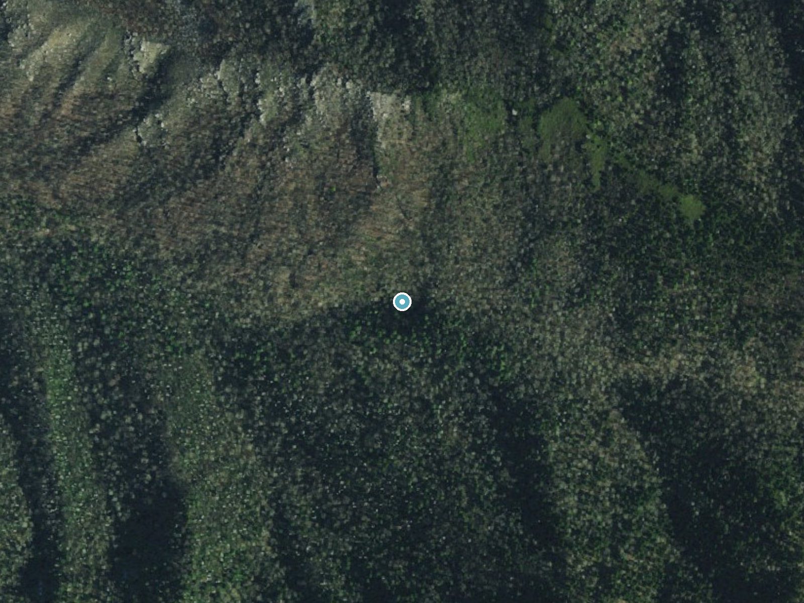 Aerial photo of the same ground around Rainbow Falls near Gatlinburg, Tennessee, for comparison with the lidar view