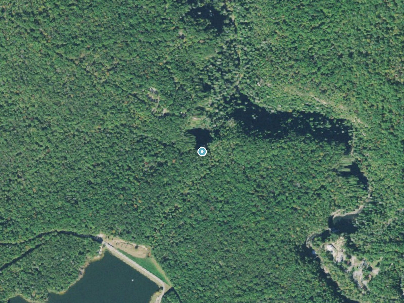 Aerial photo of the same ground around Fall Creek Falls near Spencer, Tennessee, for comparison with the lidar view