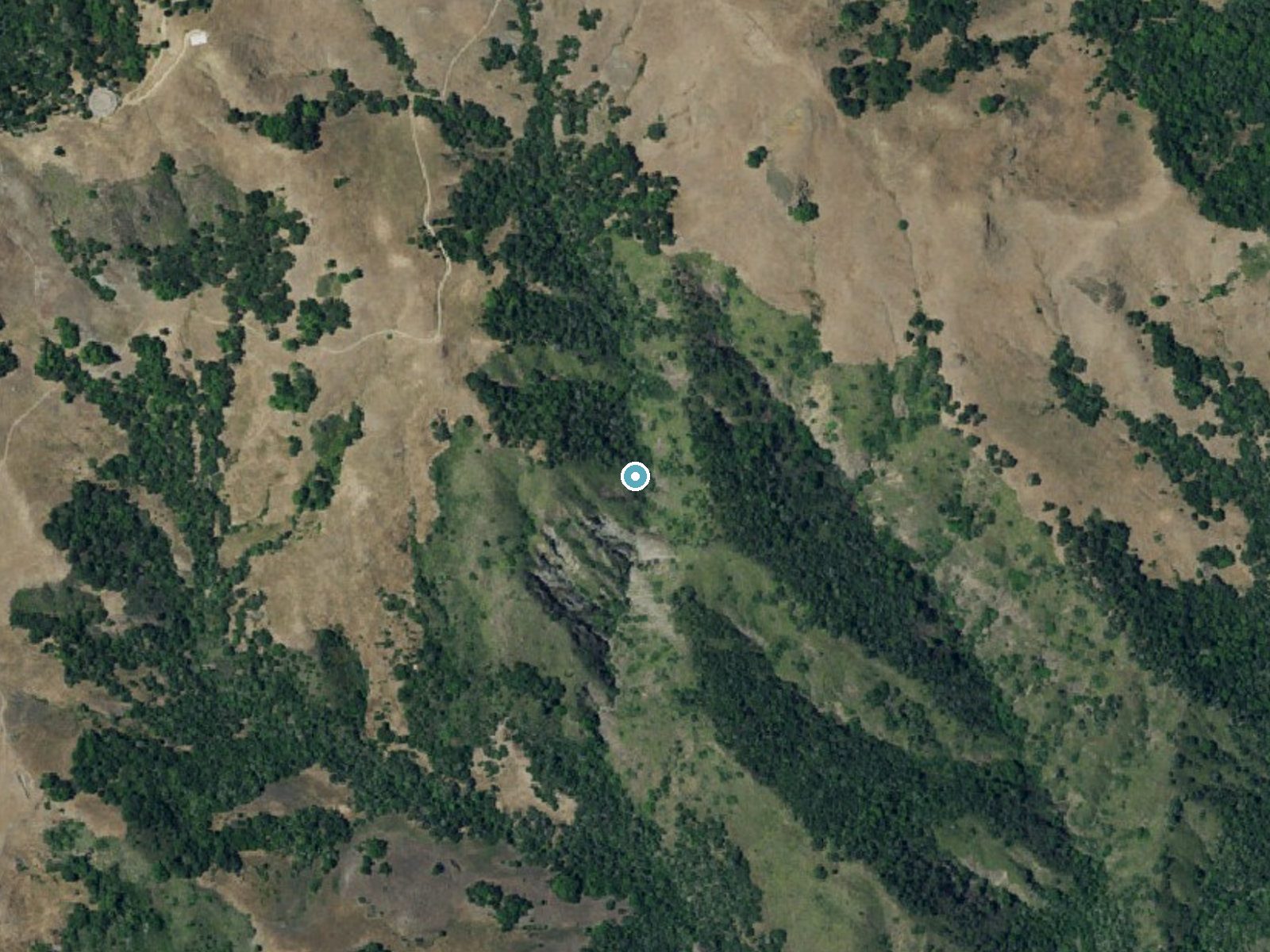 Aerial photo of the same ground around Three Troughs Falls near San Simeon, California, for comparison with the lidar view